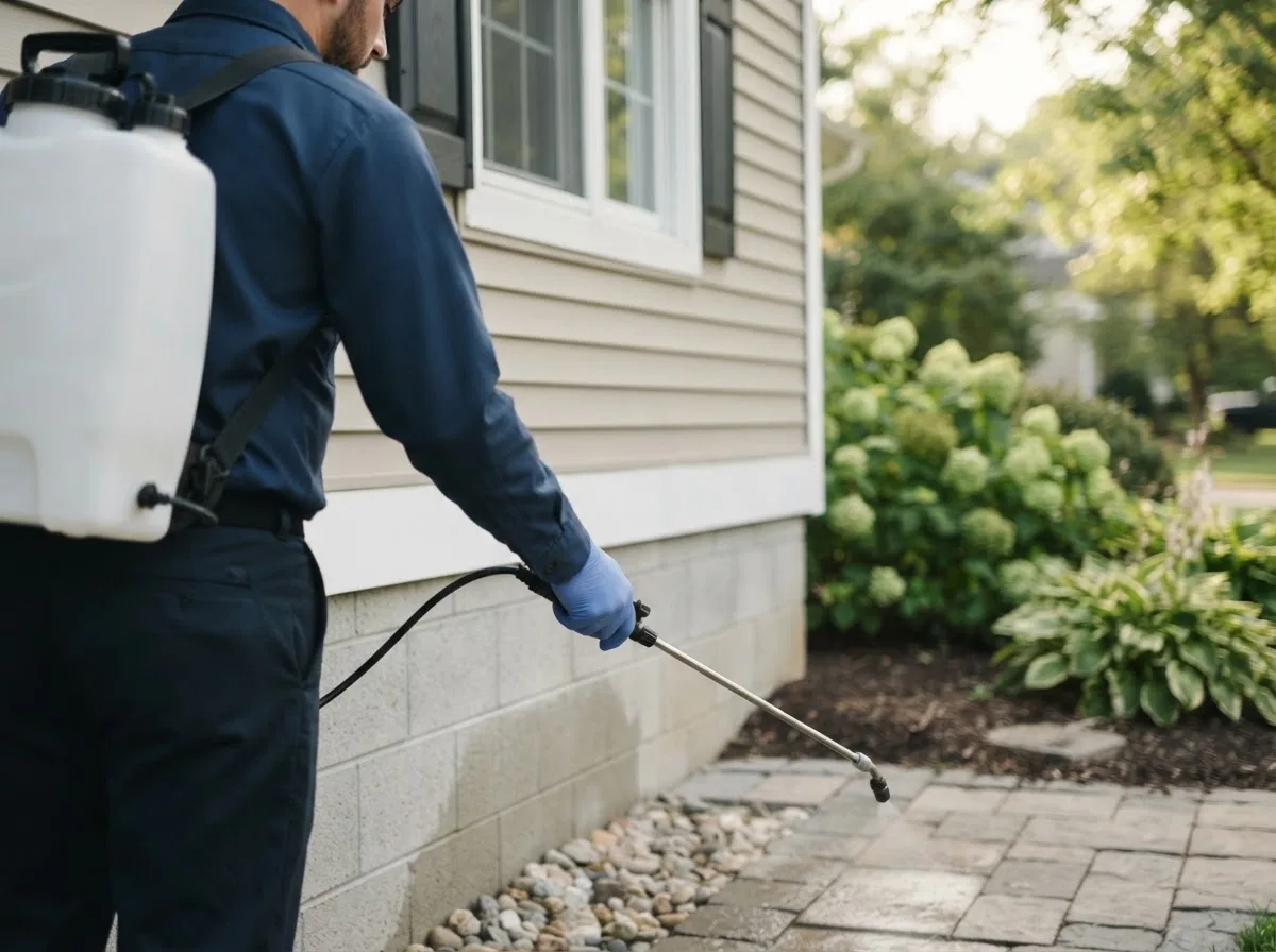 Pest control technician inspecting a home in Gerton, NC